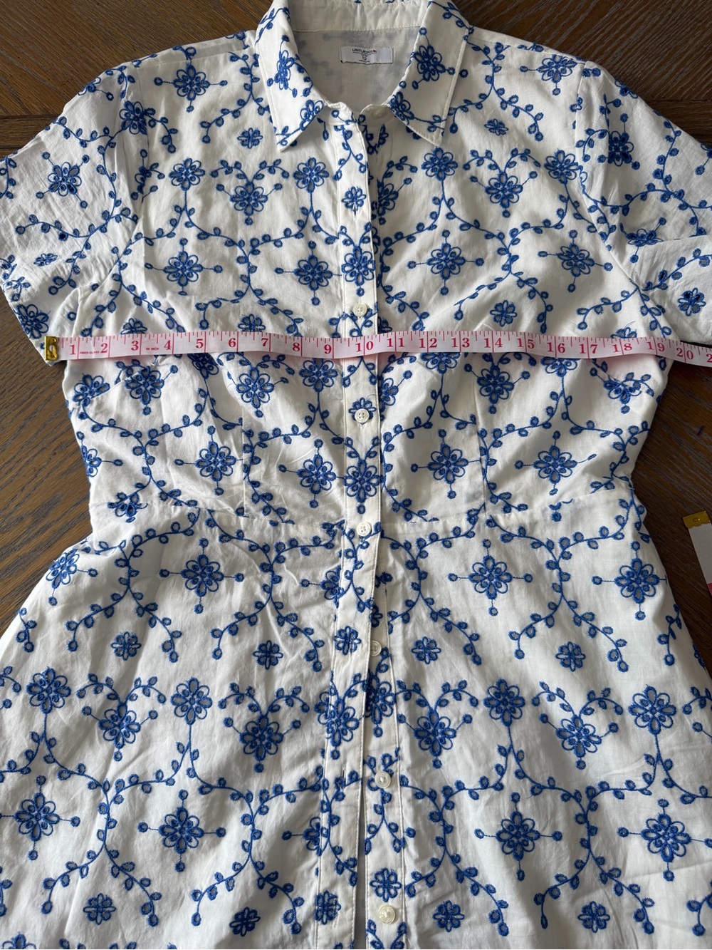 UNTUCKit Audrey Dress Size 12 White Blue Embroidered Belted Shirt Dress - Picture 6 of 8